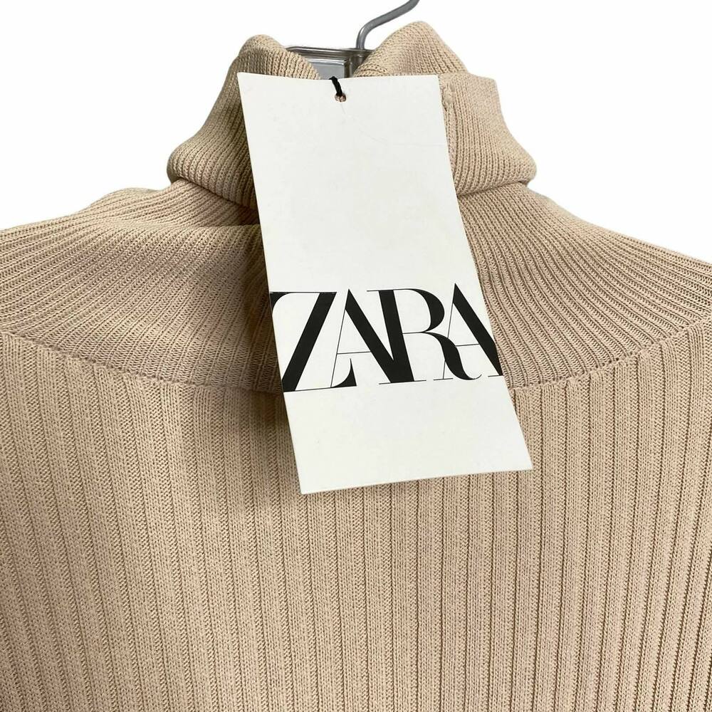 Zara Women's Size M Maxi Dress Beige Long Sleeve Ribbed Stretch Turtle Neck NWT - Picture 4 of 4